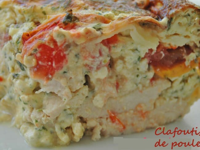 Clafoutis de poulet tomates, moutarde et comté