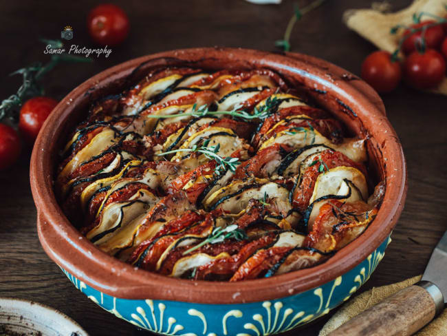 Tian provençal de courgettes, tomates et mozzarella