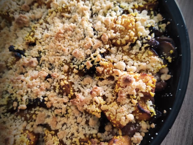 Crumble de porc au potimarron et champignons de paris