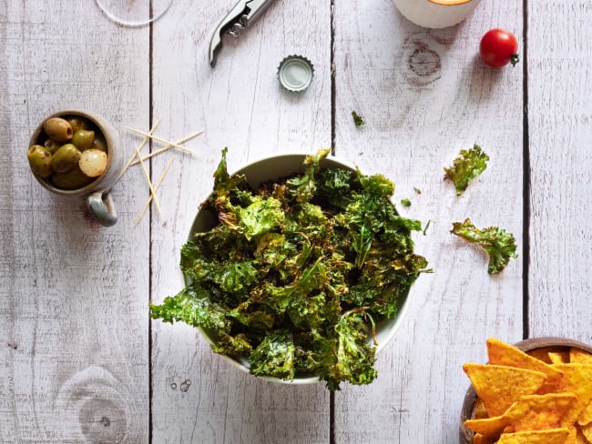 Chips de kale croustillantes, sans oeufs, sans lactose