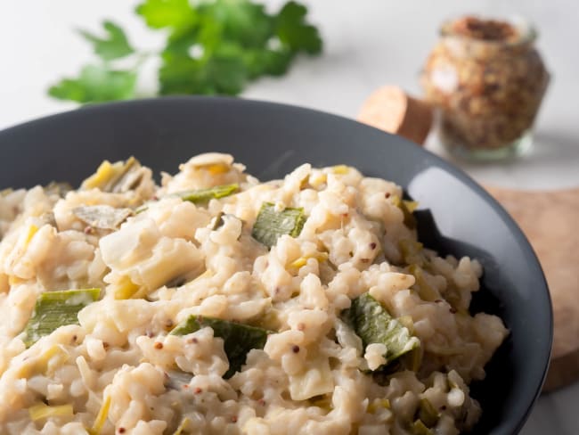 Risotto savoureux aux poireaux vegan