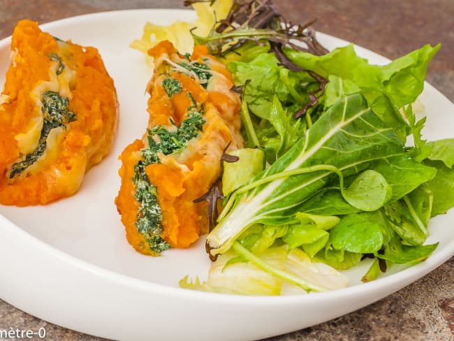 Lasagnes de ravioles patate douce et épinards frais