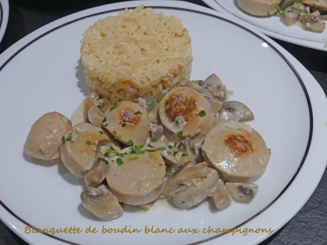 Blanquette de boudin blanc aux champignons sauce vin blanc