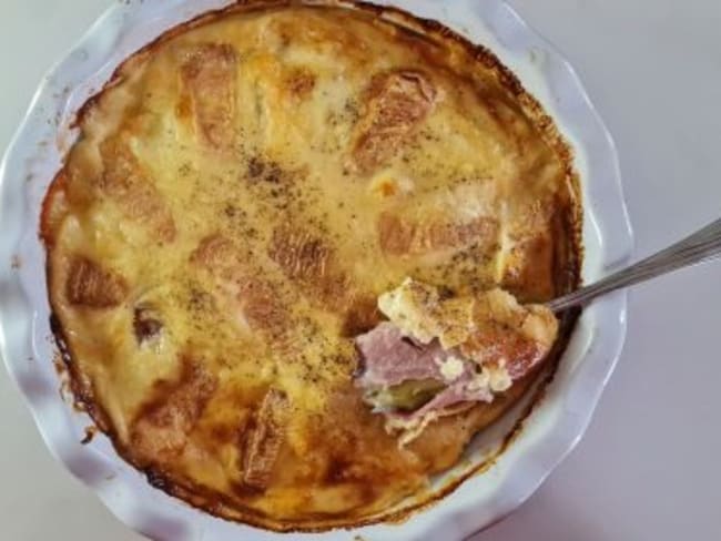 Gratin de poireaux au jambon et au fromage maroilles