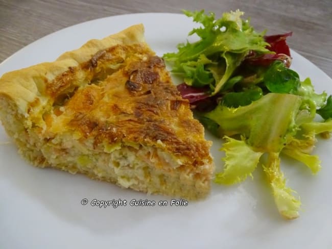 Quiche au saumon fumé d'Ecosse, poireaux, aneth