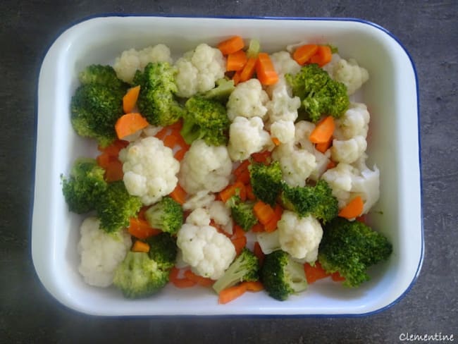 Gratin de brocoli, chou-fleur et fruits de mer