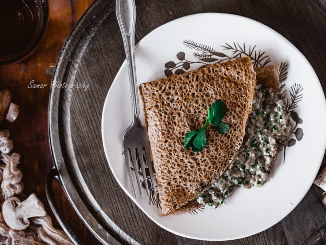 Galette de blé noir à la duxelles de champignons