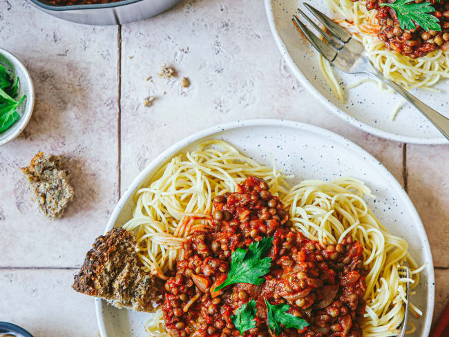 Spaghetti à la bolognaise de lentilles - une recette vegan