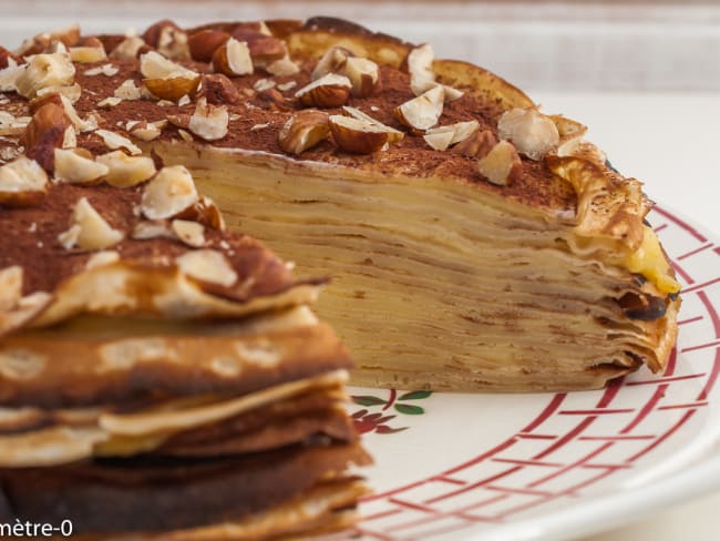 Gâteau de crêpes à la crème pâtissière pour Mardi gras ou la chandeleur