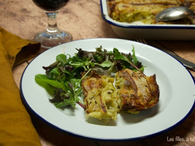 Gratin de poireaux, ravioles et reblochon