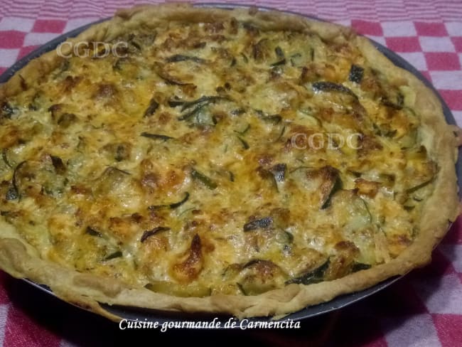 Tarte courgettes saumon frais et chorizo