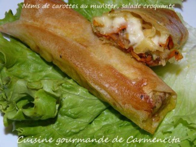 Nems de carottes au munster et salade croquante