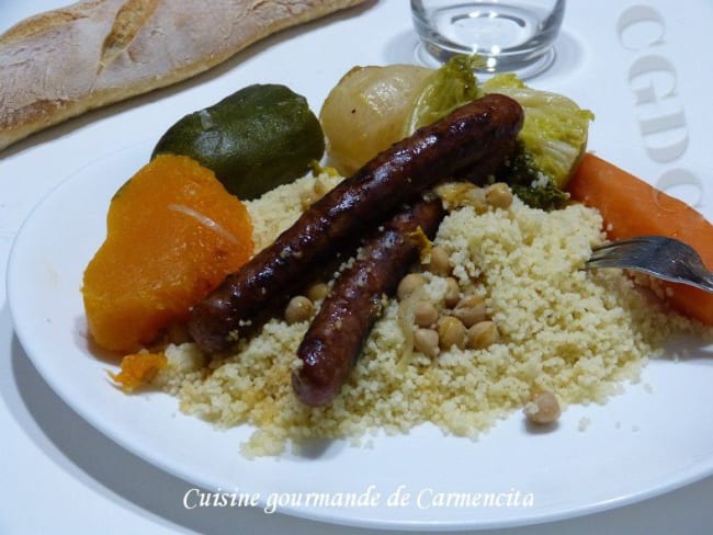 Couscous légumes, pois chiches et merguez