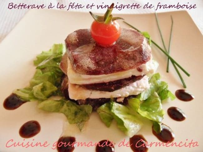 Betterave à la féta et émulsion de vinaigrette de framboises