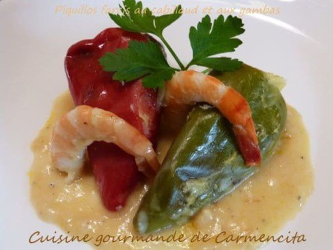 Piquillos farcis au cabillaud et aux gambas