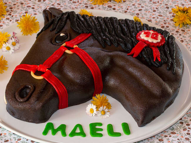 Gâteau d'anniversaire tête de cheval, 10 ans de Maëli