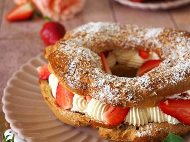 Paris-Brest Vanille Fraise à la ganache montée