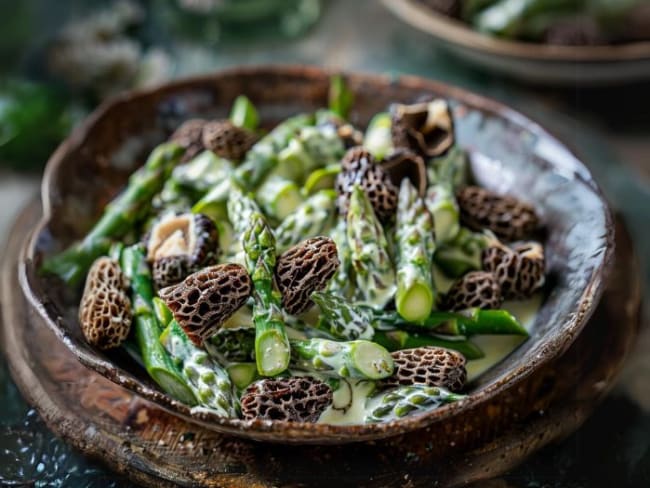 Poêlée d'asperges vertes aux morilles