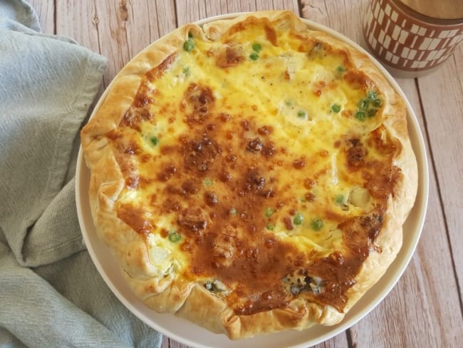 Quiche asperges, petit pois et fromage bleu