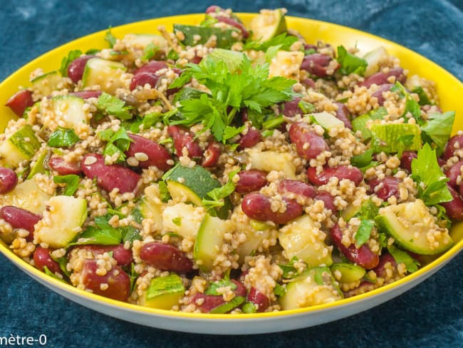 Salade de semoule aux haricots rouges, courgettes et salicornes