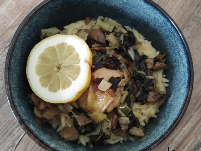 Poulet au citron épinards et Orzo