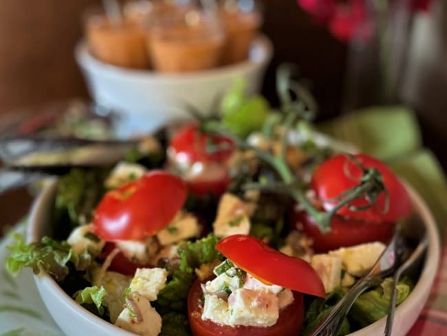 Tomates farcies au fromage de chèvre – Gaspacho de tomate aux fraises