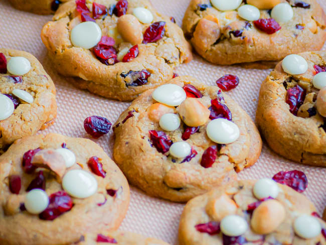 Cookies chocolat blanc cranberries et noix de macadamia