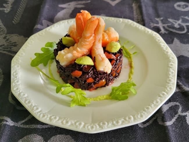 Riz noir de Camargue aux langoustines et avocat