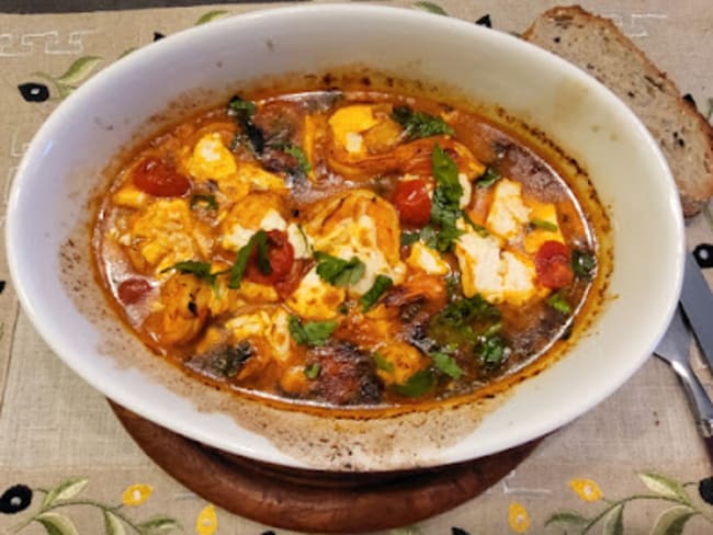 Saganaki de crevettes au Ouzo