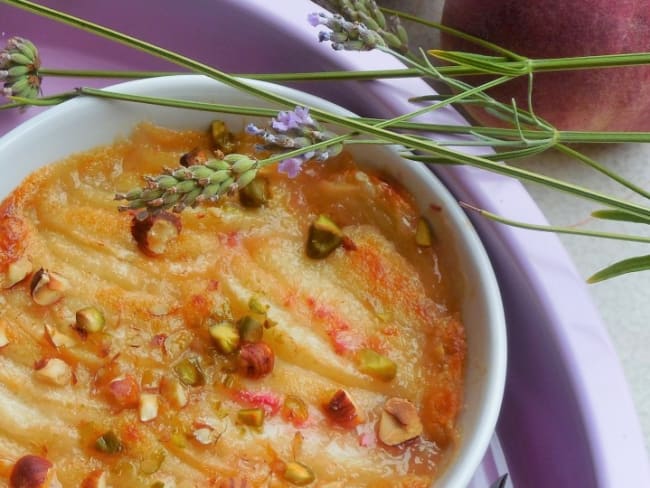 Pêches gratinées, saveur lavande