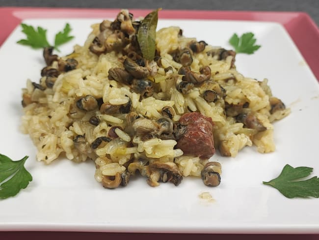 Merguez et bigorneaux saveur citronnée en risotto