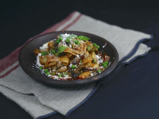 Paccheri lardons petits pois d'après Sergio Herman