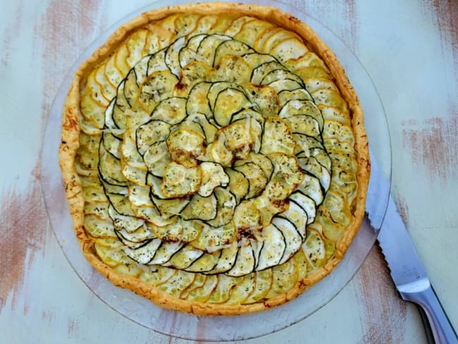 Tarte fine feuilletée courgettes ricotta pesto