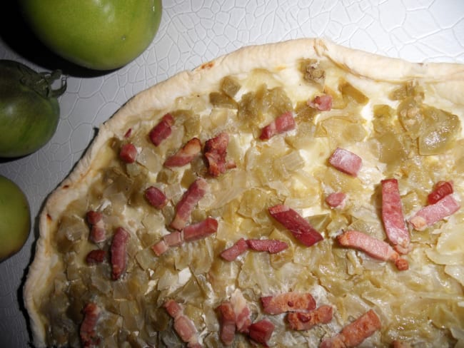 Tarte aux tomates vertes façon flammekueche