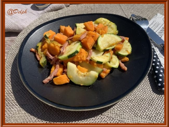 Poêlée rapide de patate douce et courgette au bacon