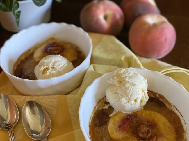 Pêches cœur amande sur gelée de cidre d'après Alain Passard