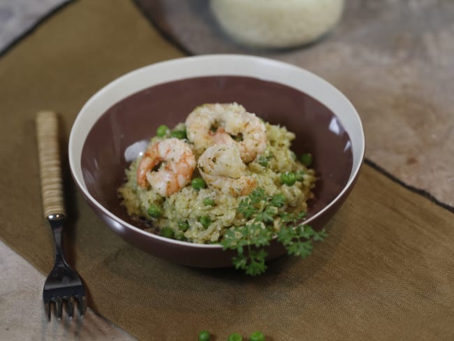 Risotto de petits pois et crevettes