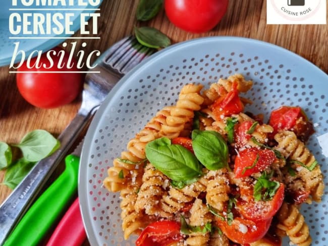 Pâtes fusilli aux tomates cerise et basilic