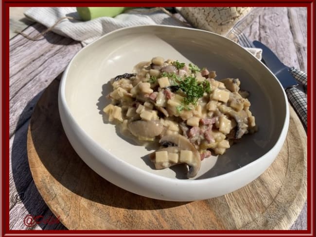 One pot crozet bacon, poireau et champignons