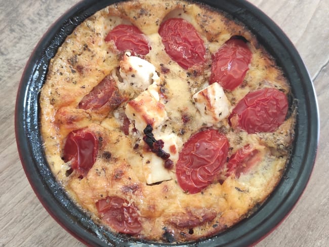 Clafoutis salé tomate cerise, courgette et chorizo