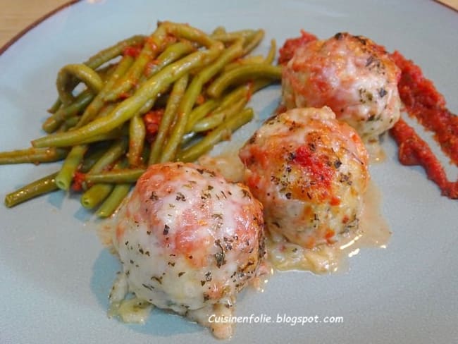 Boulettes de poulet, Mozzarelle, sauce tomate