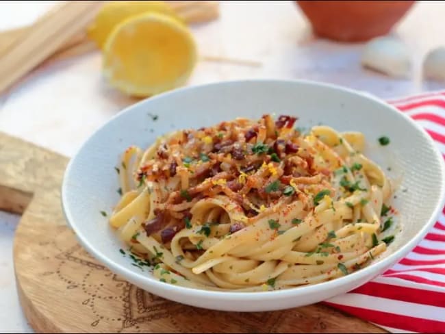 Linguine au citron et guanciale d'après le Chef Simone Zanoni