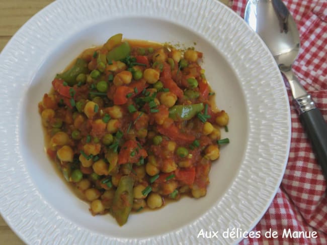 Curry de pois chiches aux petit pois et poivrons, avec ou sans Cookeo