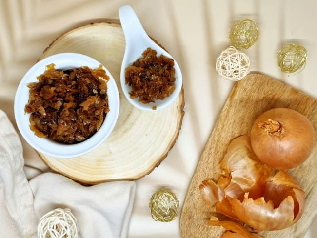 Confit d'oignons caramélisés pour accompagner foie gras ou boudin blanc 