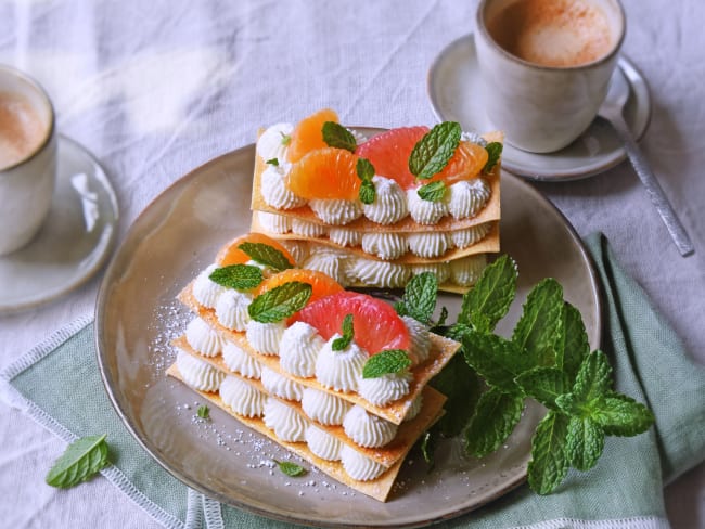 Millefeuille de lasagnes chantilly et agrumes