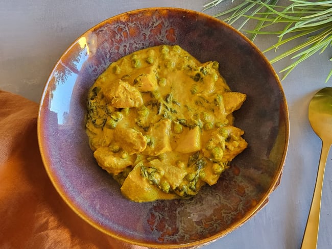 Curry de blettes, poulet et petit pois très réconfortant