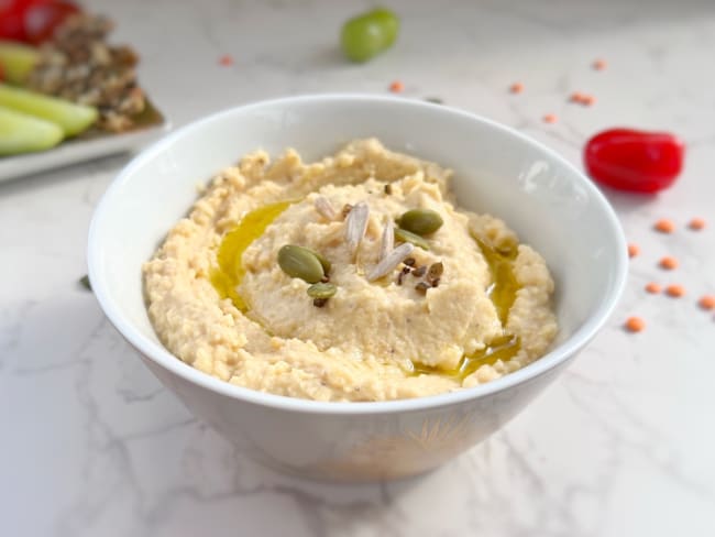 Pour l'apéro, un houmous maison original aux lentilles corail