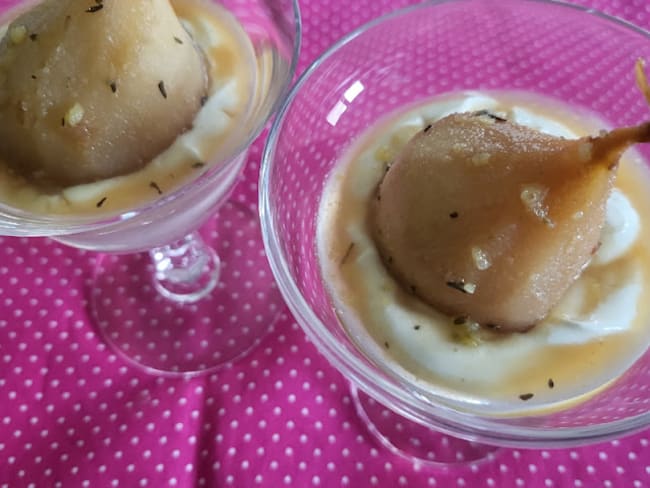 Poires au sirop de bière et gingembre sur fond de mascarpone vanillé