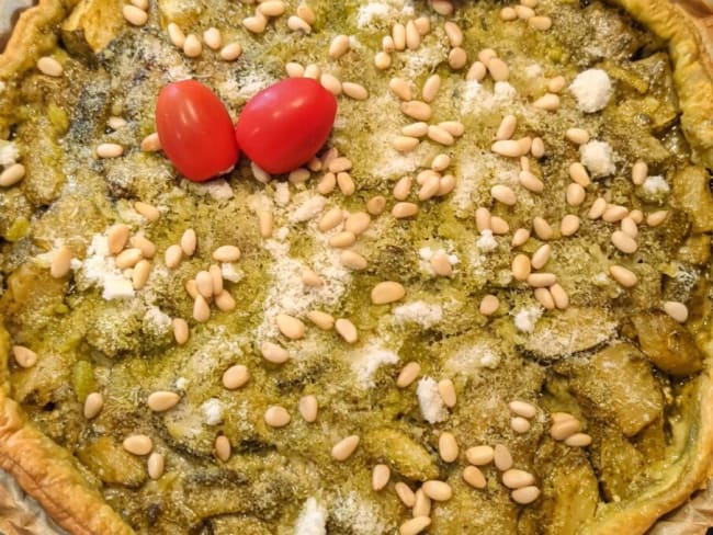 Tarte aux courgettes et au pesto sur base de toastinettes