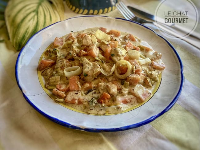 Blancs de poulet à la crème aux carottes, poireaux et origan